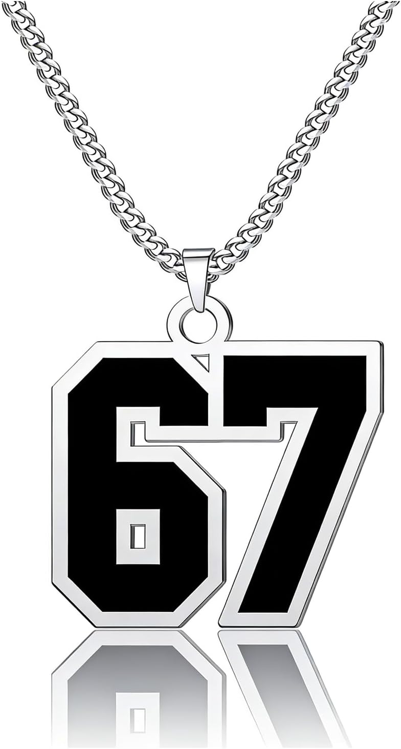 67 Chain 67 Necklace Chains for Women,Man Stainless Steel Basketball Soccer Baseball Team Number Pendant Chunky Chain Sport Necklace