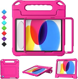 iPad 10th Generation Case for Kids, New iPad 10.9 Case 10th Generation with Screen Protector, Durable Shockproof Protective Case with Pencil Holder for Apple iPad 10 Gen 2022, Pink