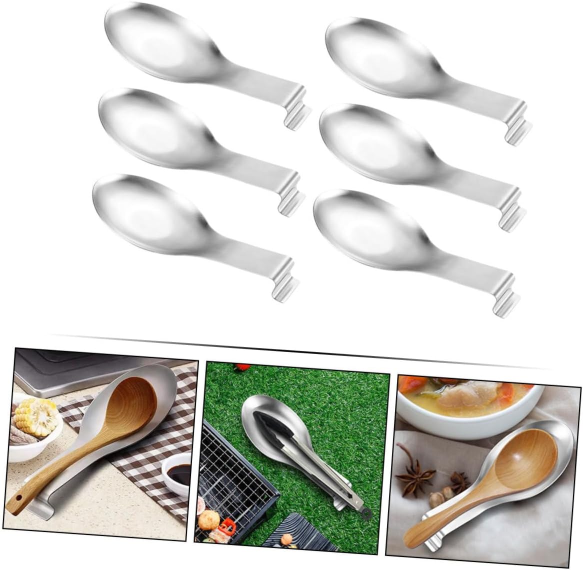 6pcs Stainless Steel Spoon Tray Lid Pot Spoon Holder Silverware Holder for Stove Top Kitchen Utensil Rest