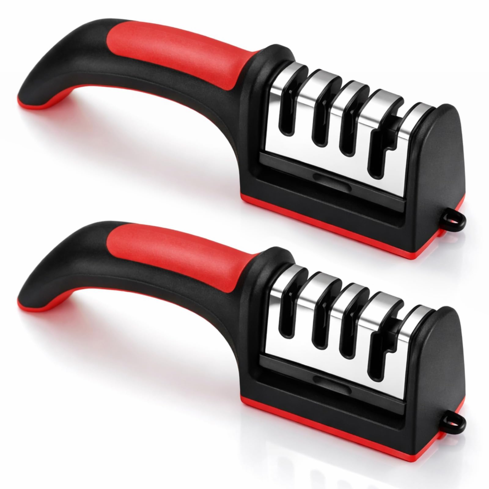 2 Pcs Knife Sharpeners for Kitchen Knives 4-in-1 Manual Knife Sharpener Ergonomic Knives Sharpening Kit with 4 Stage