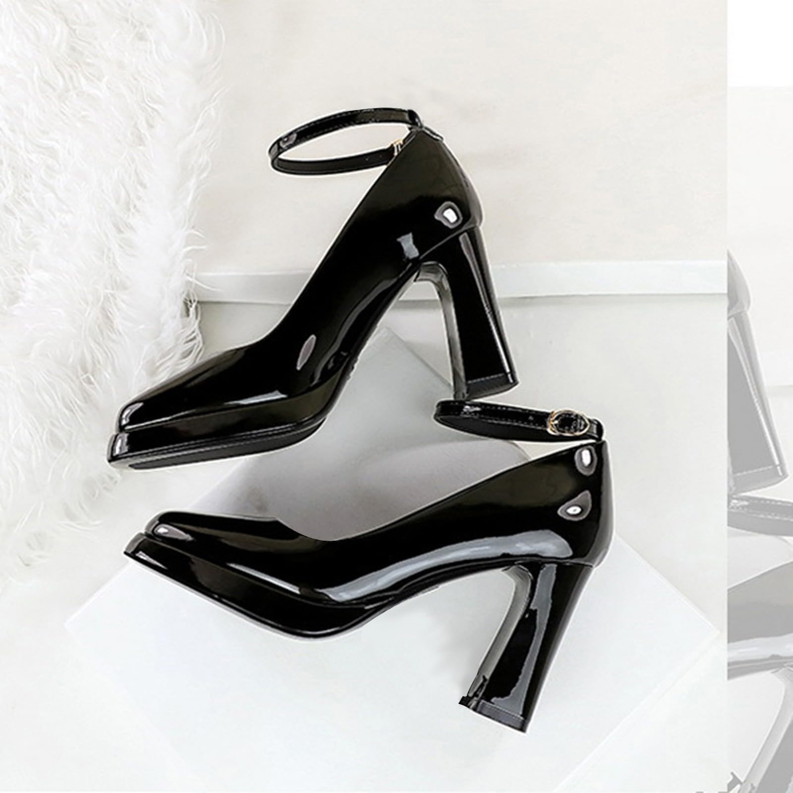 Scarpe da donna eleganti con tacco a blocco, con plateau, in pelle | Chunky Scarpe alte comode da matrimonio, sandali chiusi con tacco, scarpe da sposa per feste di nozze
