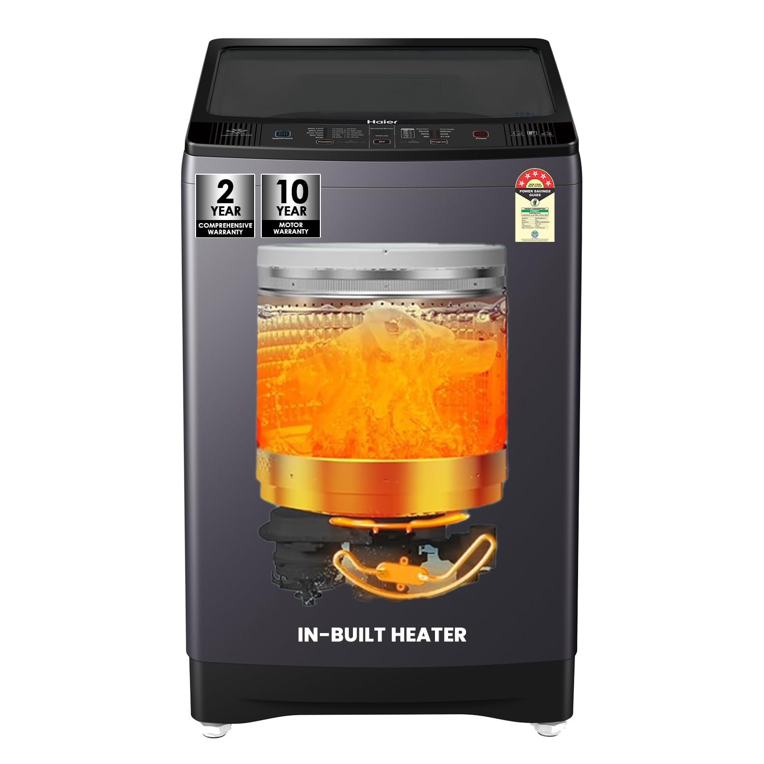 Haier 10.5 Kg Topload with Inbuilt Heater, Oceanus wave and Near Zero Pressure (HWM105-H688BK)