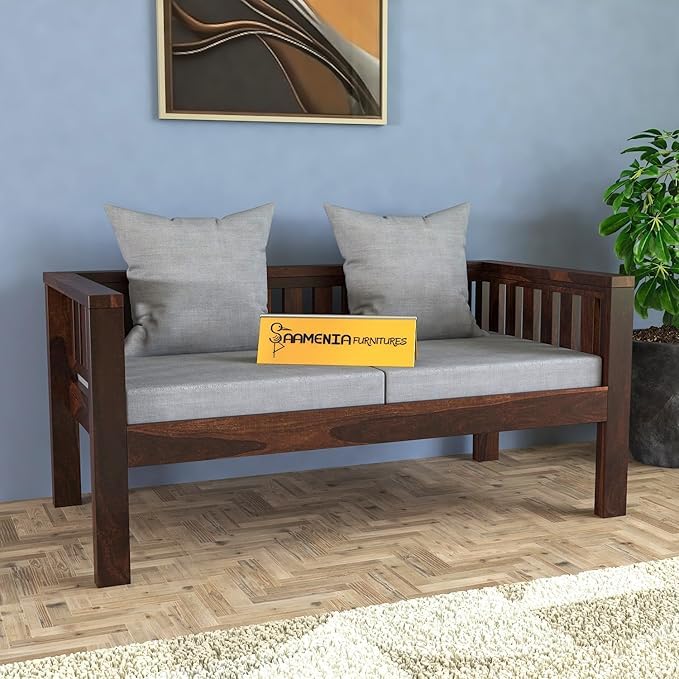 Image of Sheesham Wooden 2 Seater Sofa for Living Room | Rosewood 2 Seater Cushion Sofa Low Height | Solid Wood Sofa Set for Lounge (2 Seater,Walnut Finish)