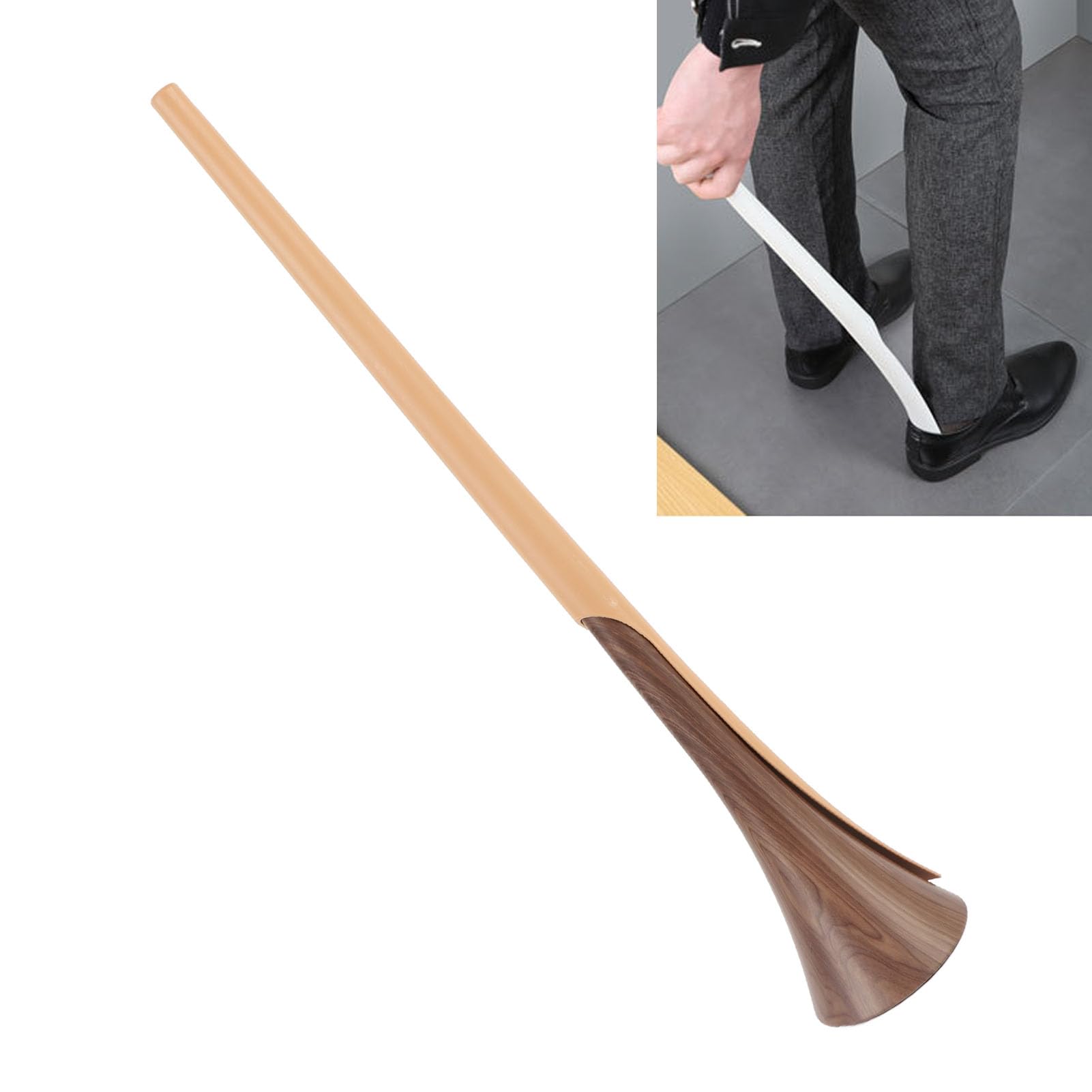 Calzascarpe verticale con manico extra lungo Calzascarpe portatile per uso quotidiano Stile imitazione venatura del legno (Giallo)
