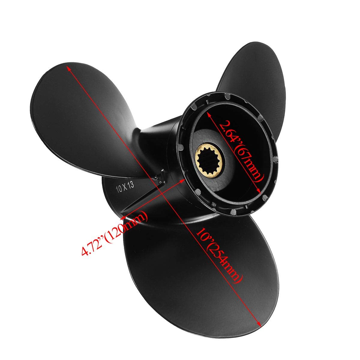 Hélice fueraborda marina 778863/175191 de aleación de aluminio 10 X 13, for Evinrude, for Johnson 15-35HP 3 palas 14 dientes estriados negro