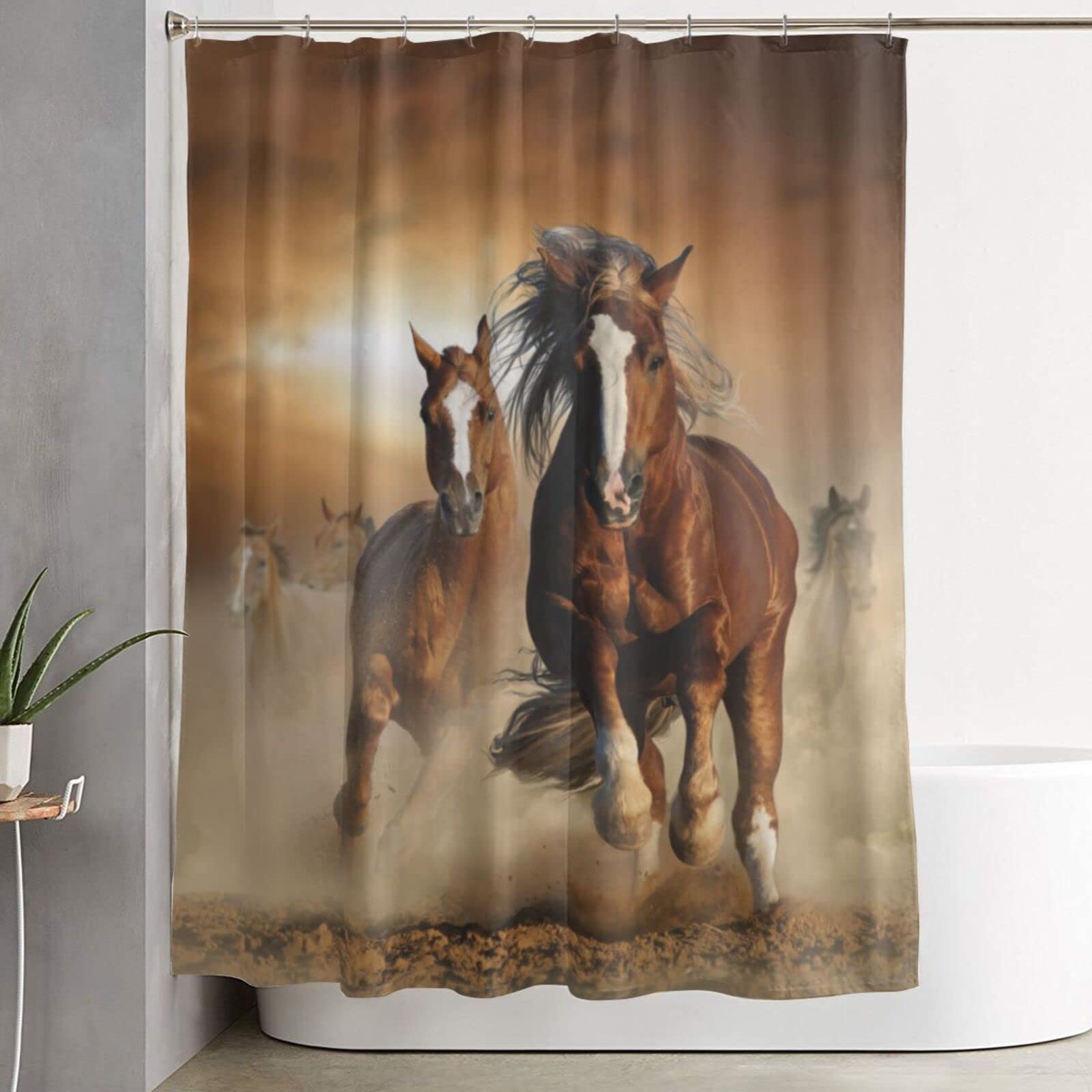 CAWHJDW Funny Shower Curtain Galloping Horse Home Decor Waterproof Shower Curtain 60 x 72 Inches Bathroom Shower Curtain Quality Polyester Bathroom Shower 12 Pack Plastic Hooks