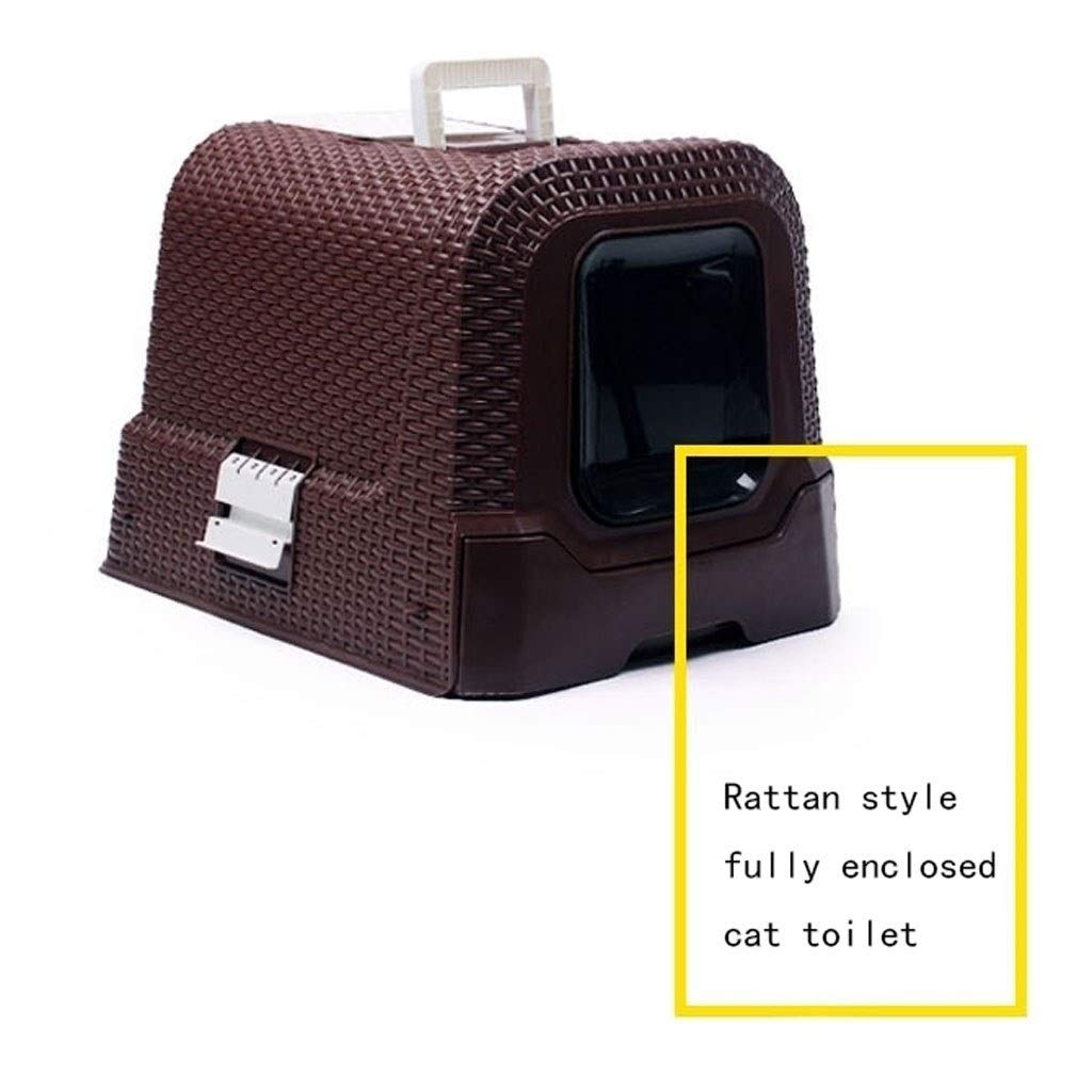 Toilette per Animali Domestici Pet Supplies Rattan Stile Completamente recintato Cat igienici Grande lettiera del Gatto Grande Potty Pet Supplies Chiusa Lettiera per Animali Domestici(Bruin)
