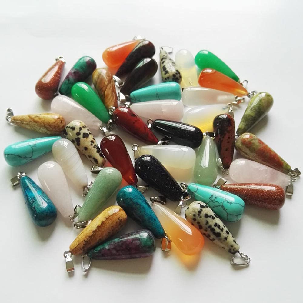WANM Ciondoli per Collane con Goccia d'Acqua in Pietra Naturale Mista da 50 Pezzi per Gioielli Che Fanno Fascino Tiger Eye Opal Onyx