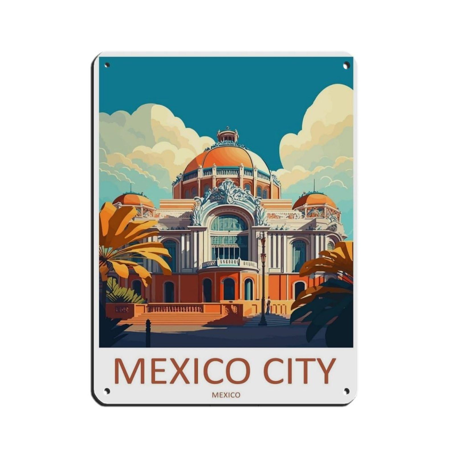 Mexico City Travel Art Poster (94) Retro Poster Metal Tin Sign Chic Art Retro Iron Painting Bar People Cave Cafe Family Garage Poster Wall Decoration 12x16inch(30x40cm)