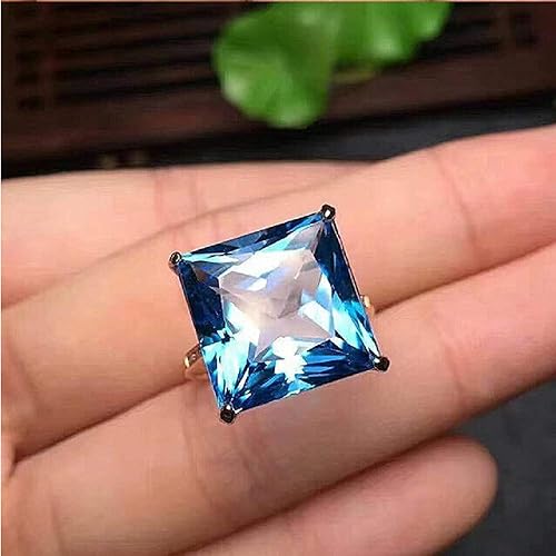 Miniatura 3 de Bib Jewelry Elegante anillo de compromiso solitario con zafiro natural de 3.5 quilates con piedras preciosas de princesa tanzanita con halo de