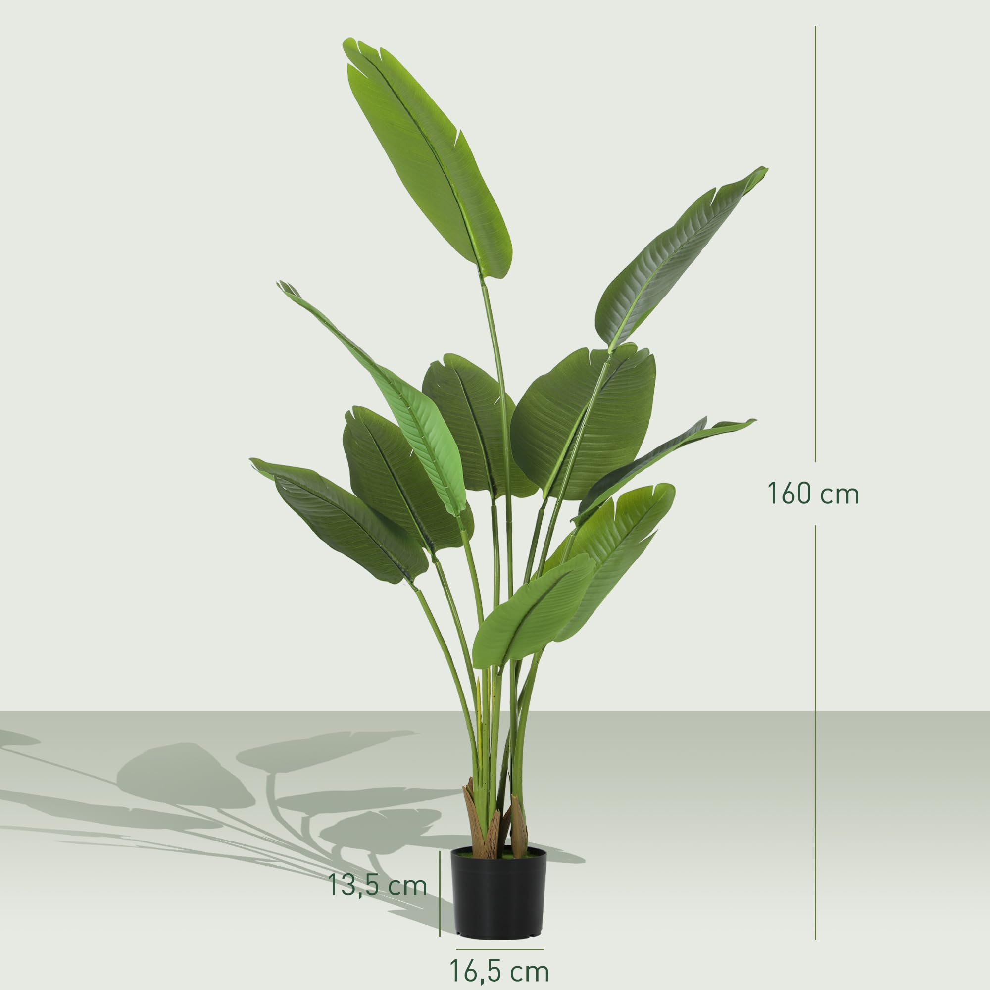 HOMCOM Planta Artificial Decorativa 160 cm Planta Artificial Ave del Paraíso con Maceta y Hojas Árbol Plástico de Interior y Exterior Decoración para Hogar Oficina Casa Balcón Dormitorio Verde