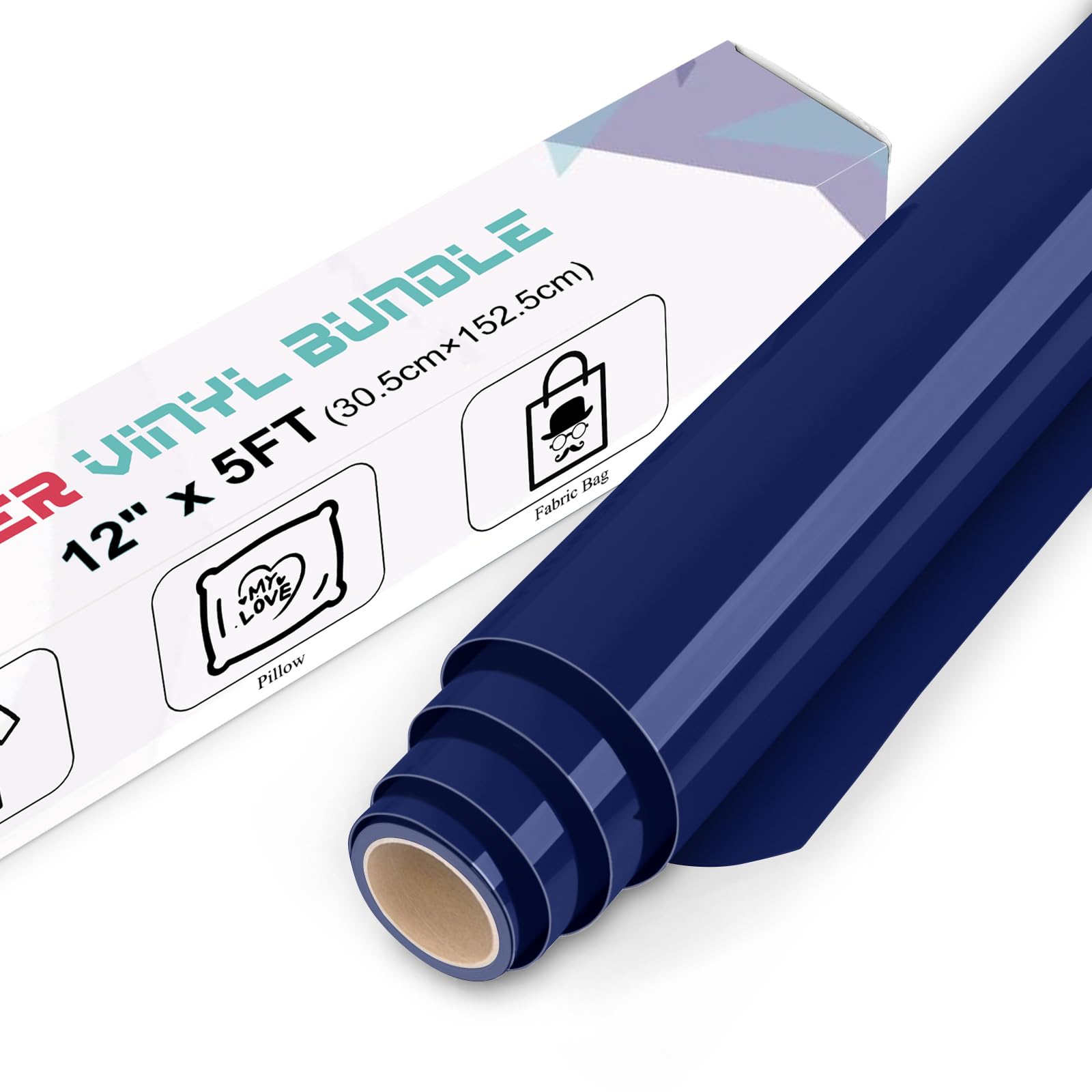 IModeur Navy Blue Iron on Vinyl — 30.5 x 153 cm Heat Transfer Vinyl for Fabric, PET Backing HTV Roll for T-Shirts, Clothes, Hats, Bags and Other Textiles, Easy to Weed