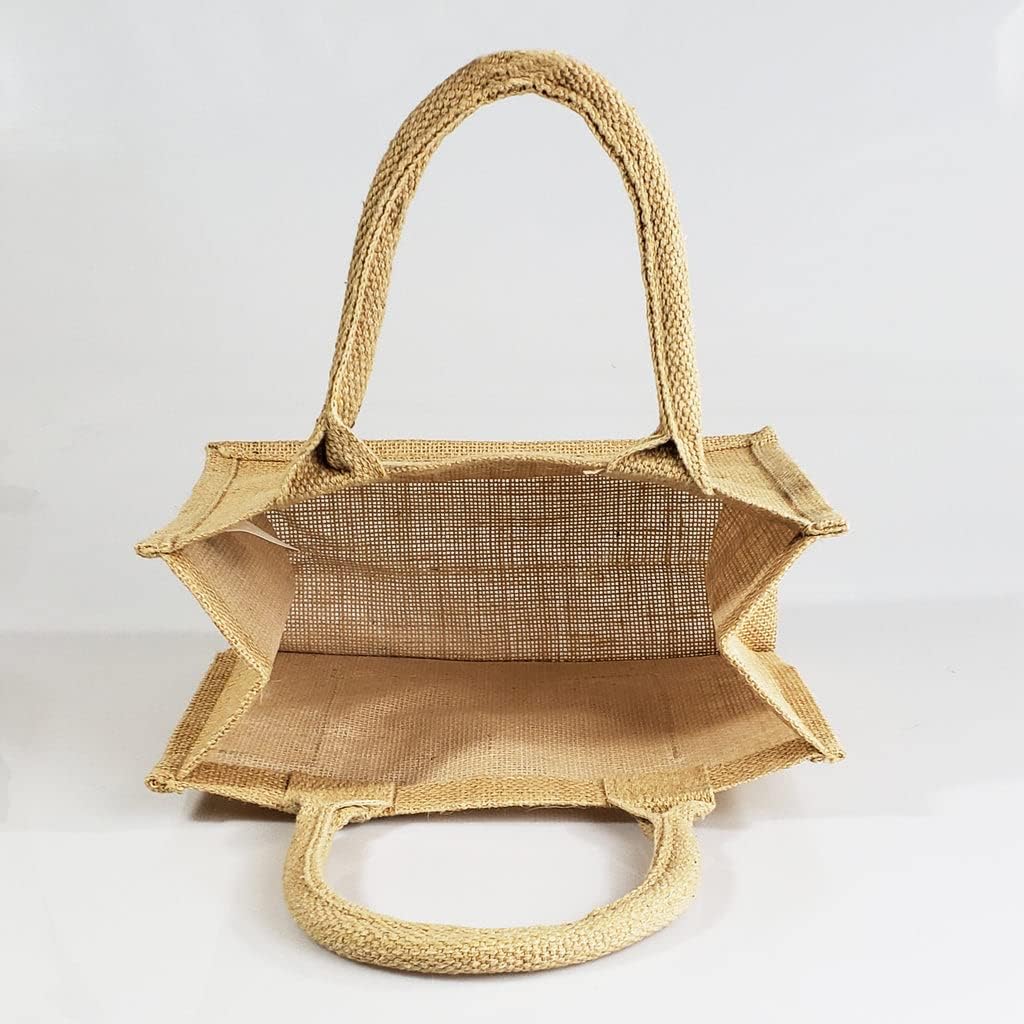 TBF Sturdy Cute Natural Jute Burlap Small Rustic Wedding Welcome Gift Bags with Clear Front Pocket