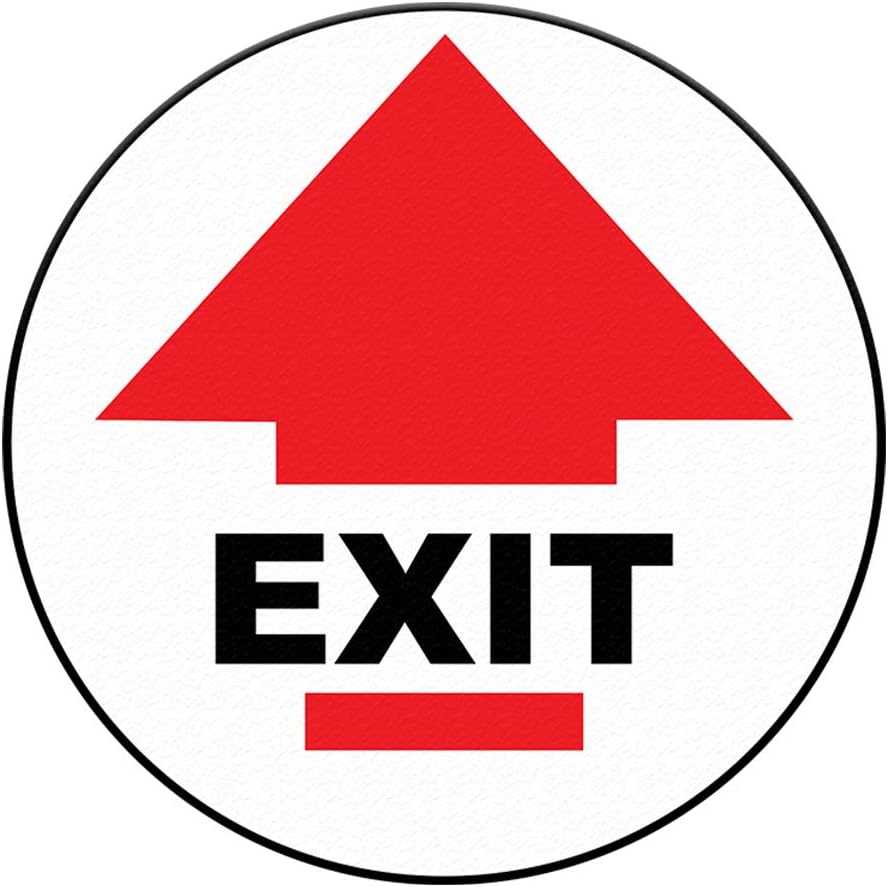 Exit Floor Decals Red Black Anti-Slip Round Shape D Business Industrial Signs Stickers 17Inches Longer Side