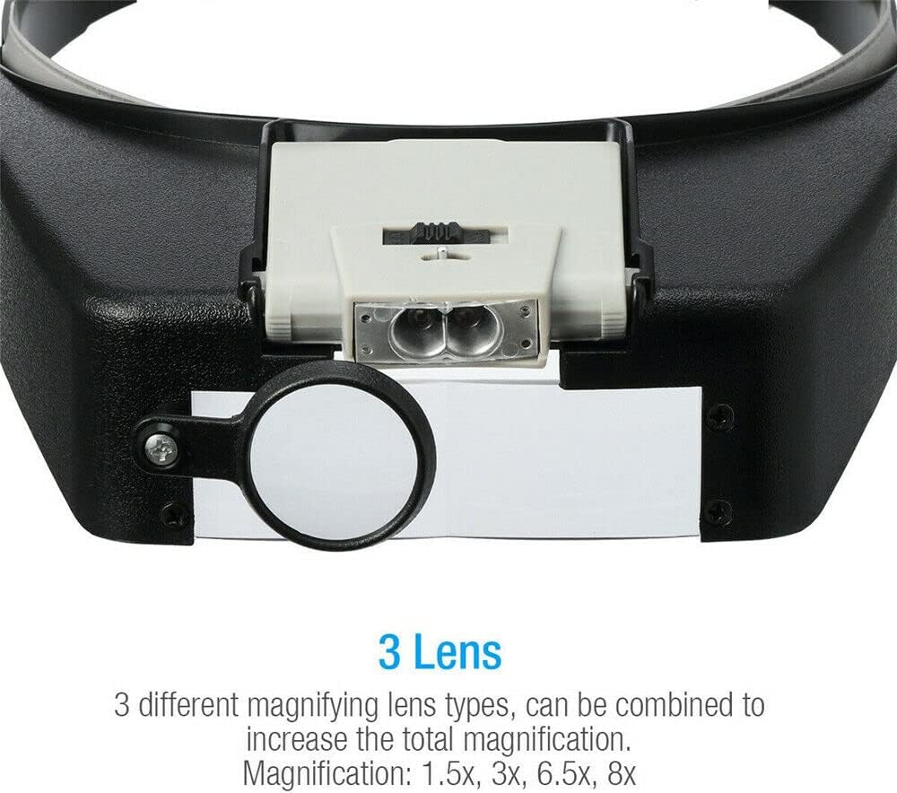 Large Lens Head Magnifier Headband Magnifying Glass with Light Hands Free LED Magnifier with Cold and Warm Light for Close Work, Sewing, Crafts, Reading, Repairing, Jewelry