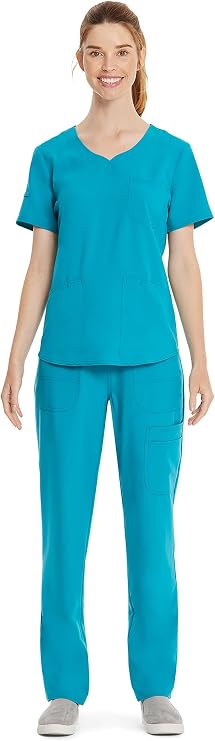 ScrubStar Womens Scrub Top Sweetheart V-Neck Nursing Uniform 3 Pockets
