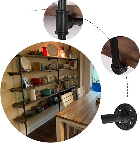 Miniatura 6 de Soporte de estante de tubo de hierro industrial para montaje en pared, estantería abierta retro, estantes de almacenamiento, estantes para colgar en