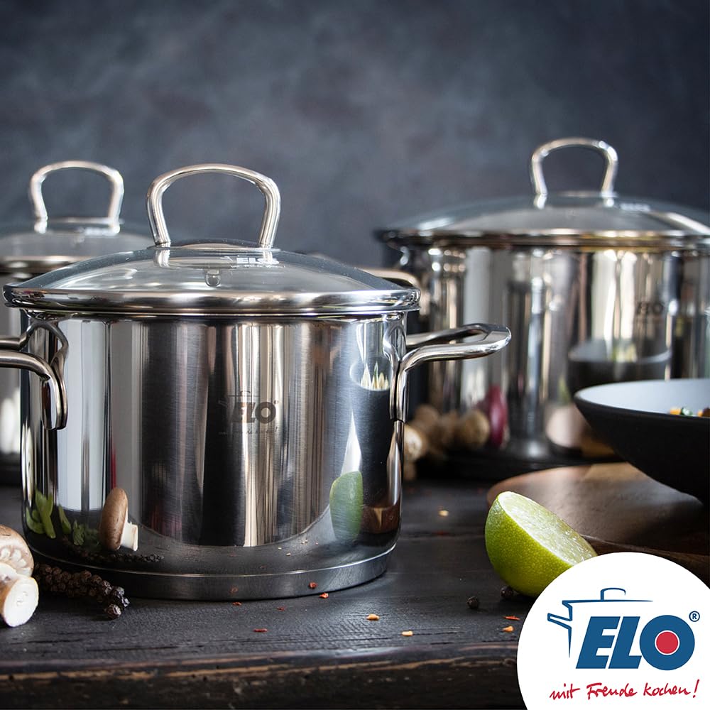 ELO Topfset Jaspis 5-teilig, Edelstahl 18/10 - Induktion, Literskala | Volumenskala, Öl-Dosiersystem, spülmaschinengeeignet, backofenfest, Geschweißte Edelstahlgriffe