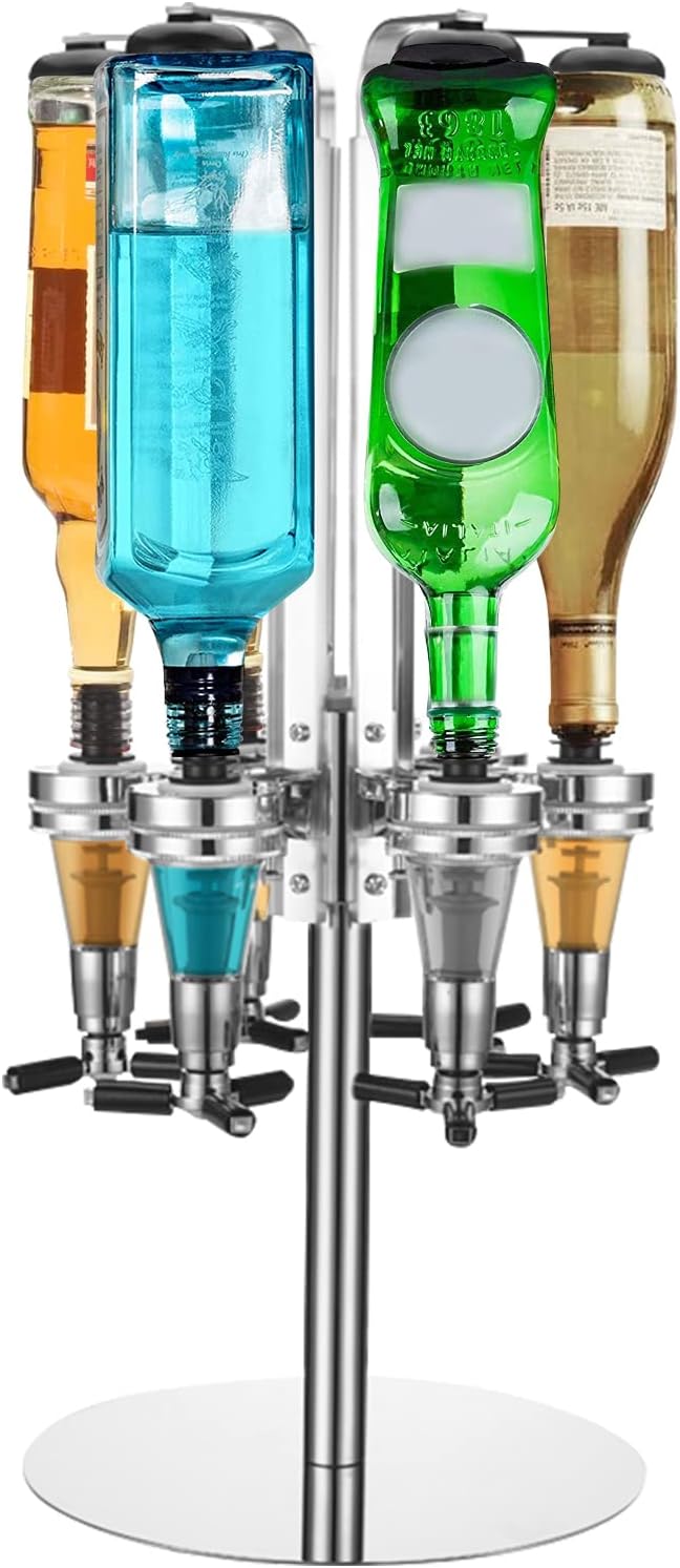 6 Bottle Liquor Dispenser, Rotating Wine Beer Bottle Beverage Stand Revolving Nozzle Wine Dispenser Optic Spirit Drinkware Set for Home Bar Party Cocktail Dispenser (6