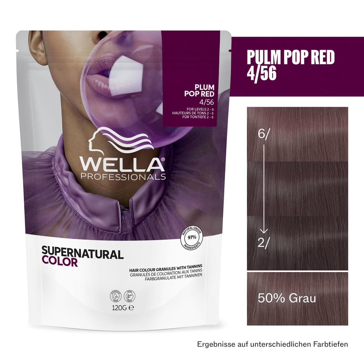 Wella Supernatural Color 4/56 Plum Pop Red 120 g, profesjonalna kolorystyka, naturalny efekt tonalizujący, delikatne krycie i jasne refleksy, naturalny i jednolity efekt