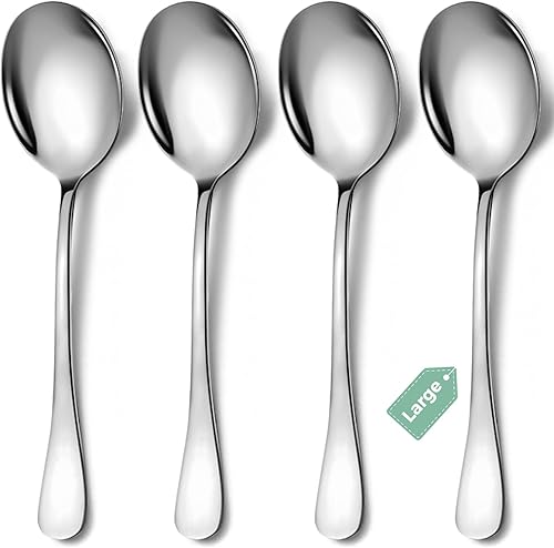 Miniatura 10 de Juego de 4 cucharas de servicio de acero inoxidable, 10 pulgadas, incluye 2 grandes, 2 ranuradas, para fiestas, cocina, bufé, catering, apto para