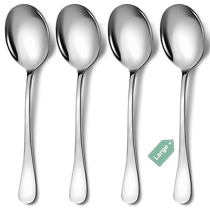 Keyoxy Large Serving Spoons, 4 Pieces Large Stainless Steel Serving Spoons Set Includes 4 Large Serving Spoons, Serving Spoons for Parties/Kitchen/Buffet, Dishwasher Safe, 10-Inch