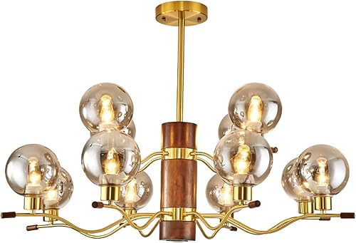 Genérico Araña moderna, Industrial V-intage Wooden Crystal Chandeliers Farmhouse Chandelier Semi Flush Mount Contemporary Metal Compatible with