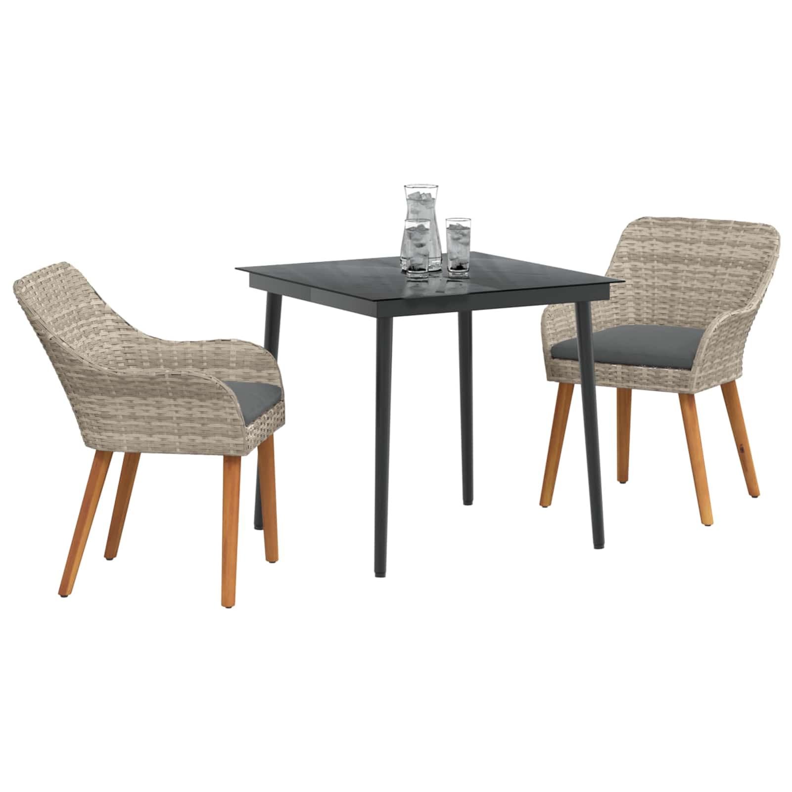 Geecher Set da Pranzo per Giardino, 3 Pezzi in polyrattan Grigio Chiaro con Cuscini Esterni, Tavolo 200x100 cm e sedie 62.5x55x82 cm, Moderno e Resistente alle intemperie for Uso all'aperto