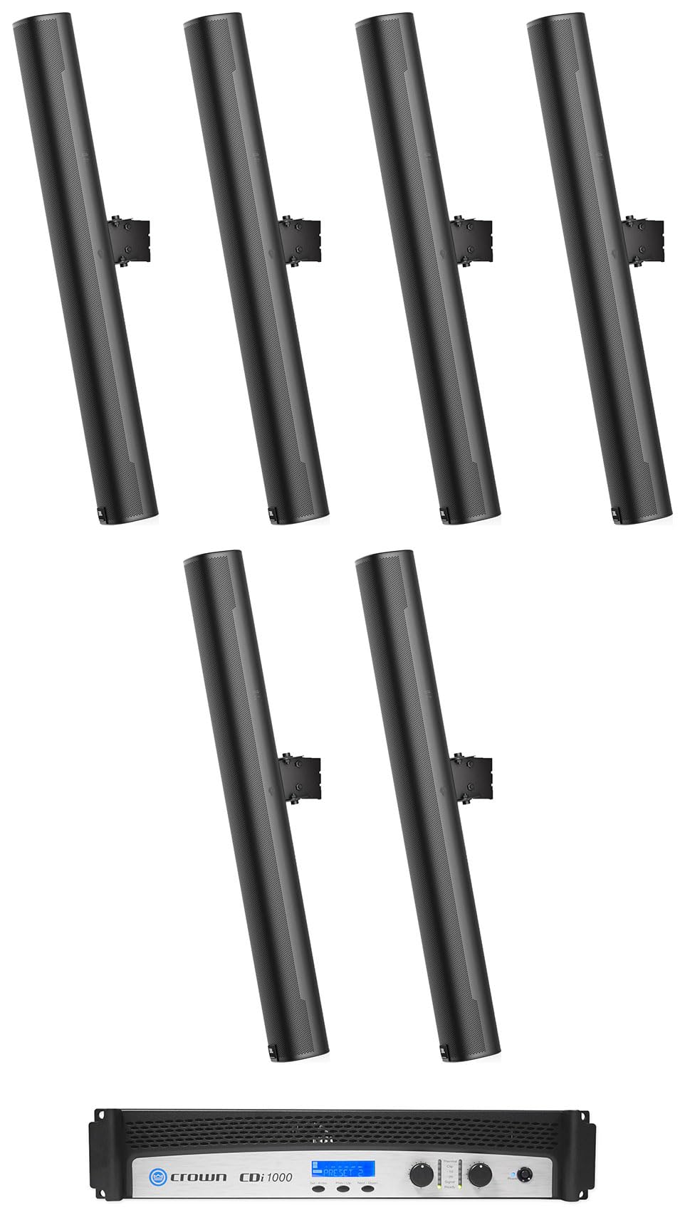 Audiosavings Bundle: Crown CDi1000 2-Channel, 500w Commercial Power Amplifier Bundle with (6) JBL COL800-BK 32