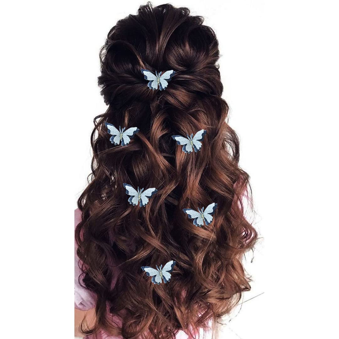 Hair Flare Velvet Butterfly Hair Pin/Comb Slide Designed Hairpin/Side Juda pin/Bridal Hair Accessories- 2462, Grey, Pack of 6