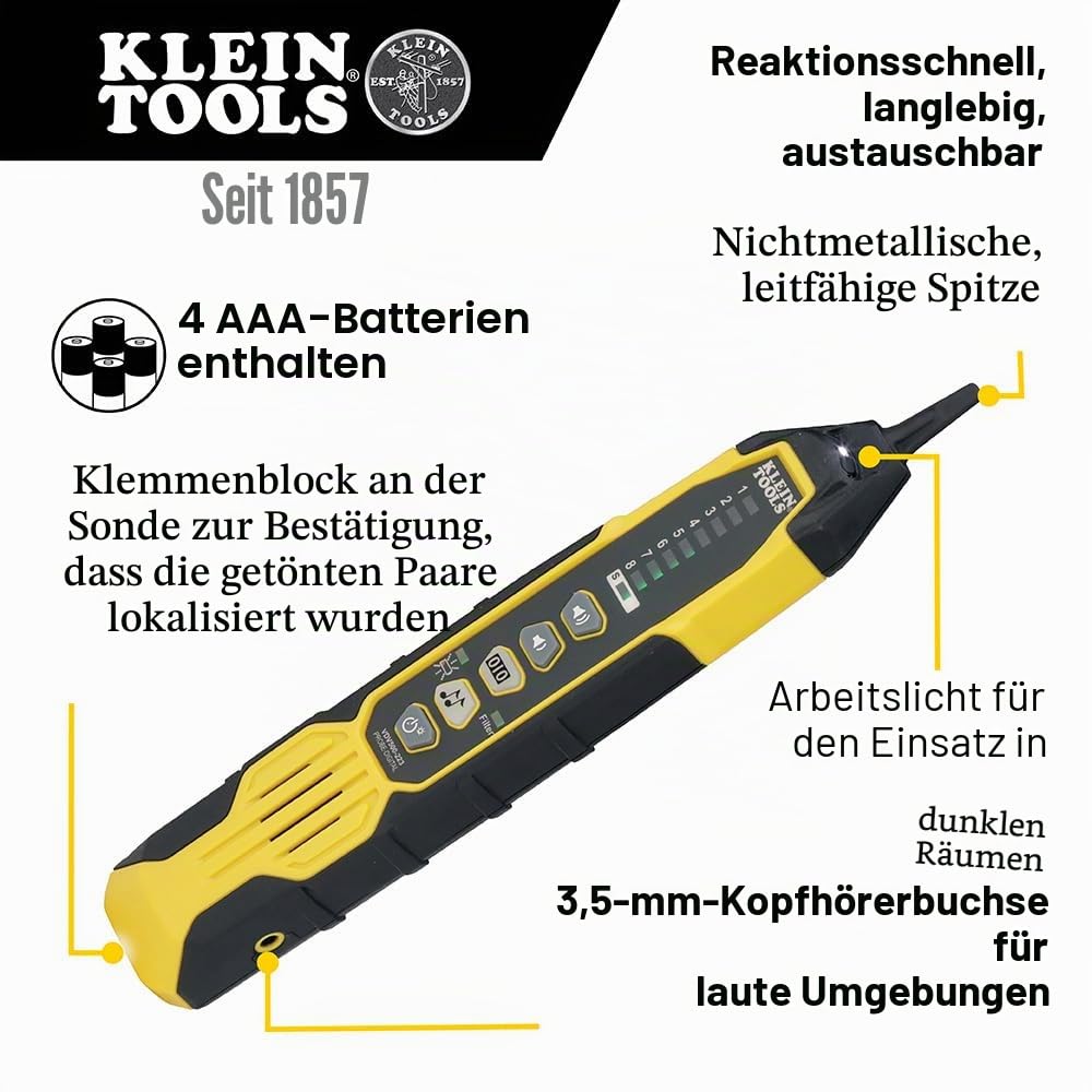 Klein Tools VDV500-920 | Digitales Ton- und Suchgerät Set | Leitungssucher für Netzwerk-, Koax- und Telefonkabel | Signalverfolgung mit Sonde | Profi Kabeltester