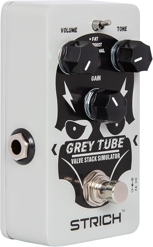 GREY TUBE Distortion Pedal for Electric Guitar, True Bypass, White | Fat, Boost and Normal; classic crunch for 80s metal/nu metal