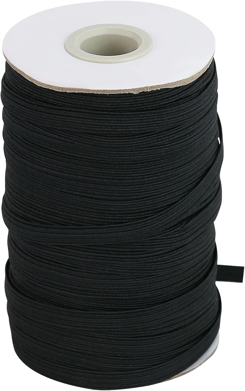 DHAIQC Flat Elastic Band for Sewing, 1/4 inch 50 Yards High Elasticity Black Elastic Cord Elastic Rope Knit Elastic Spool for Sewing DIY Crafts(Black, 1/4 Inch * 50 Yard)
