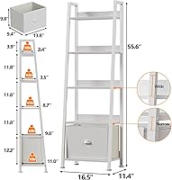 Vista 3 de Furologee Estantería de escalera de 5 niveles en blanco, estantería de escalera con cajón extraíble, organizador de estanterías de almacenamiento