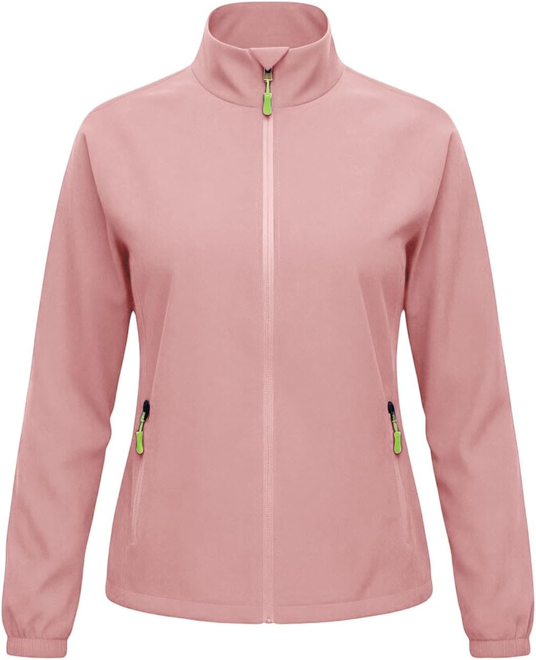 Windbreaker Jacket for Women Full Zip Lightweight Sport Coat | Women's Casual Waterproof Track Jacket with Stand Collar, Contrast Trim Cuff, Zip Pockets for Running Travel Fall Spring