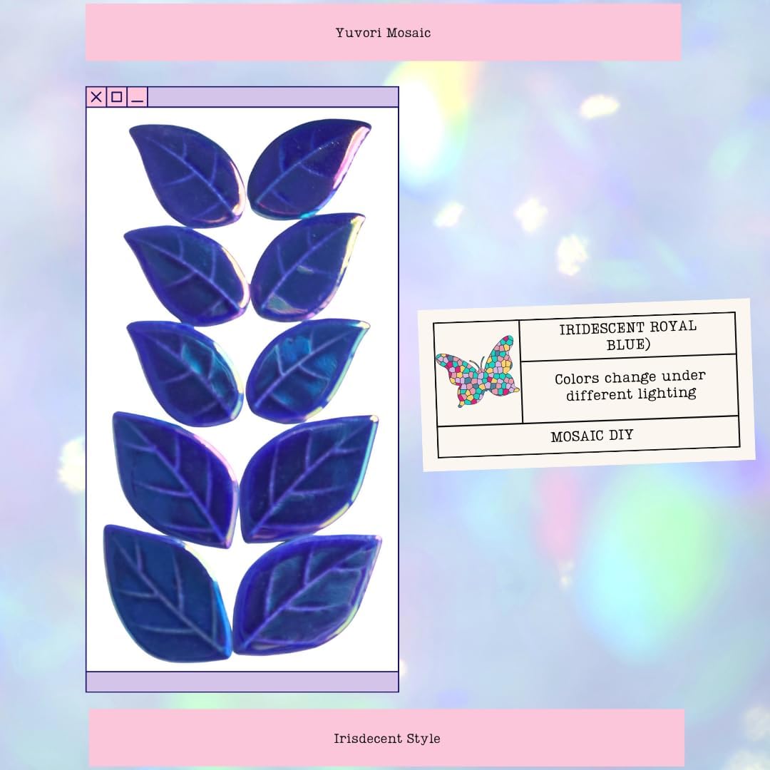 New Ceramic Leaf Mosaic Tiles, Mixed Sizes, 1.1 lbs, Beautiful Colors, Perfect for DIY Crafts, Indoor & Outdoor Decor, Garden Art & Mosaic Projects (Iridescent Royal Blue)