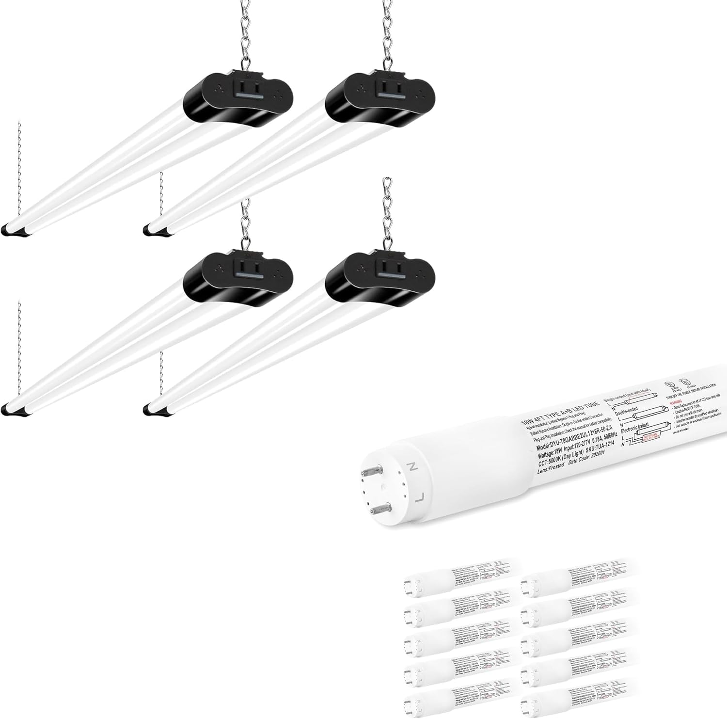 hykolity 4 Pack Linkable LED Shop Light 4FT LED T8 Hybrid Type A+B Light Tube