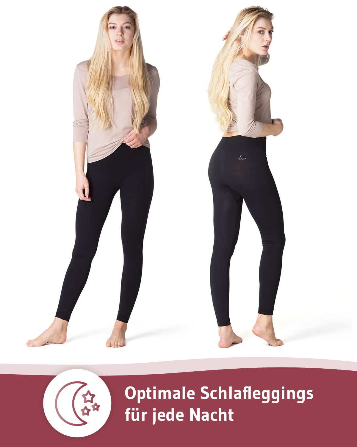 Anti-Cellulite Schlaf-Leggings ALHENA | Beauty Sleep Legging für Hautpflege in der Nacht | Schwarze High Waist Damen-Hose | Straffere Haut Dank Emana-Garn | Thermoregulierend & extrem weich