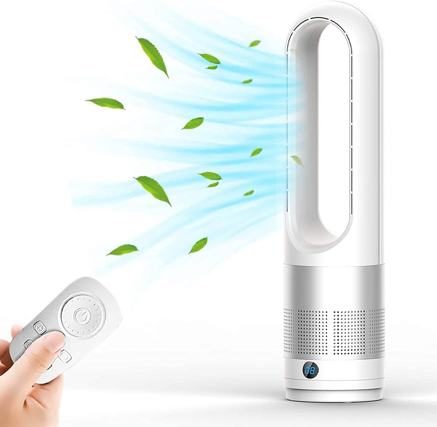 Bladeless Tower Fan, 80° Swing Heater Cooler Fan, 8 Speeds, 8 Hours