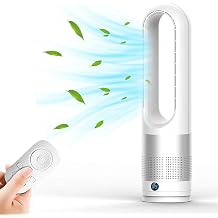 Bladeless Tower Fan, 80 Oscillating Cooling Fan with Remote Control, 8 Speeds, 8 Hour Timer, LED Display, Portable Floor-standing Bladeless Fan, Suitable for Bedroom, Living Room, Office Silver