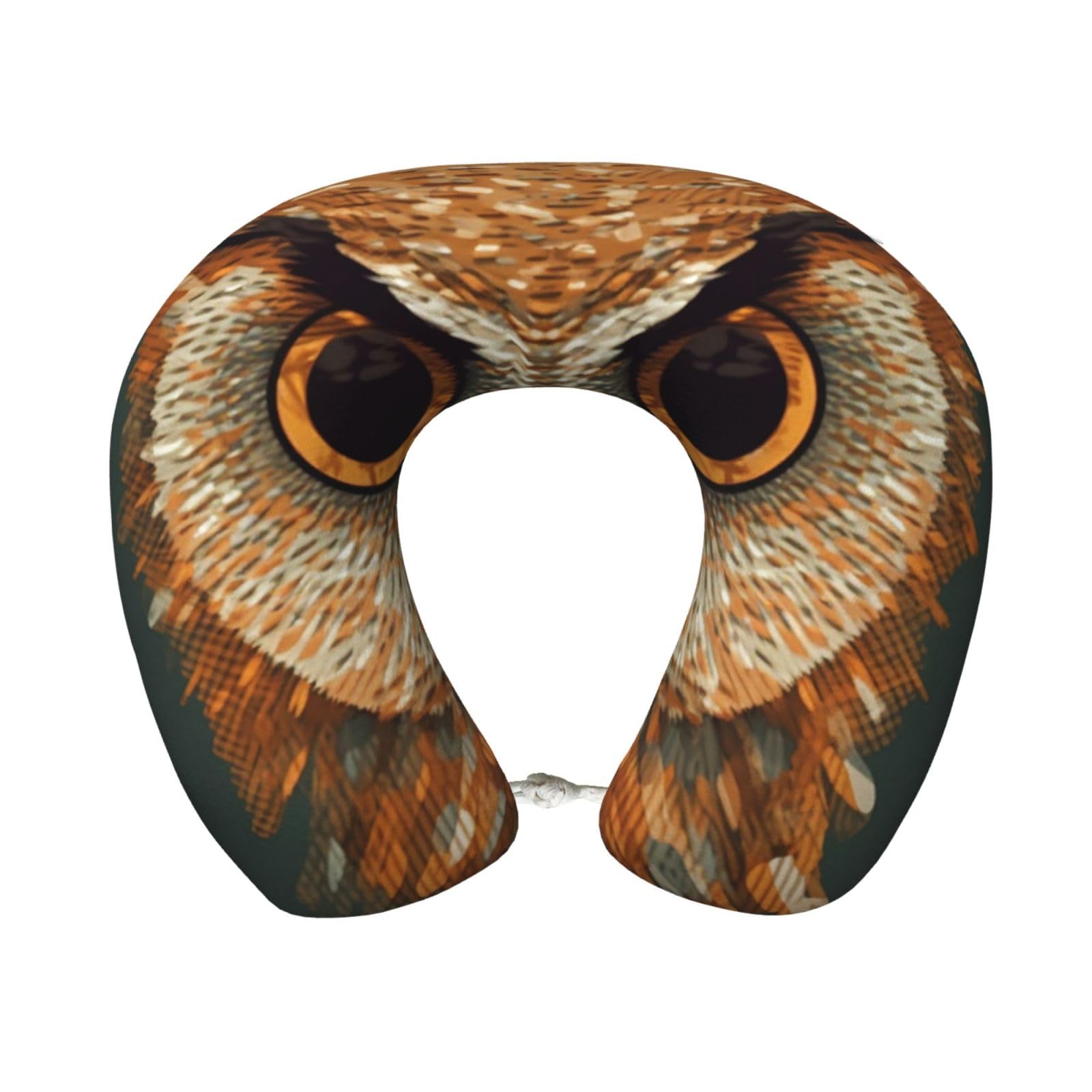 FekiLoot Travel Pillow for Sleeping, Owl Head Pattern Travel Neck Pillow Comfortable U Shape Memory Foam Neck Rest Support Portable Travel Accessories Suitable for Airplane Car Office