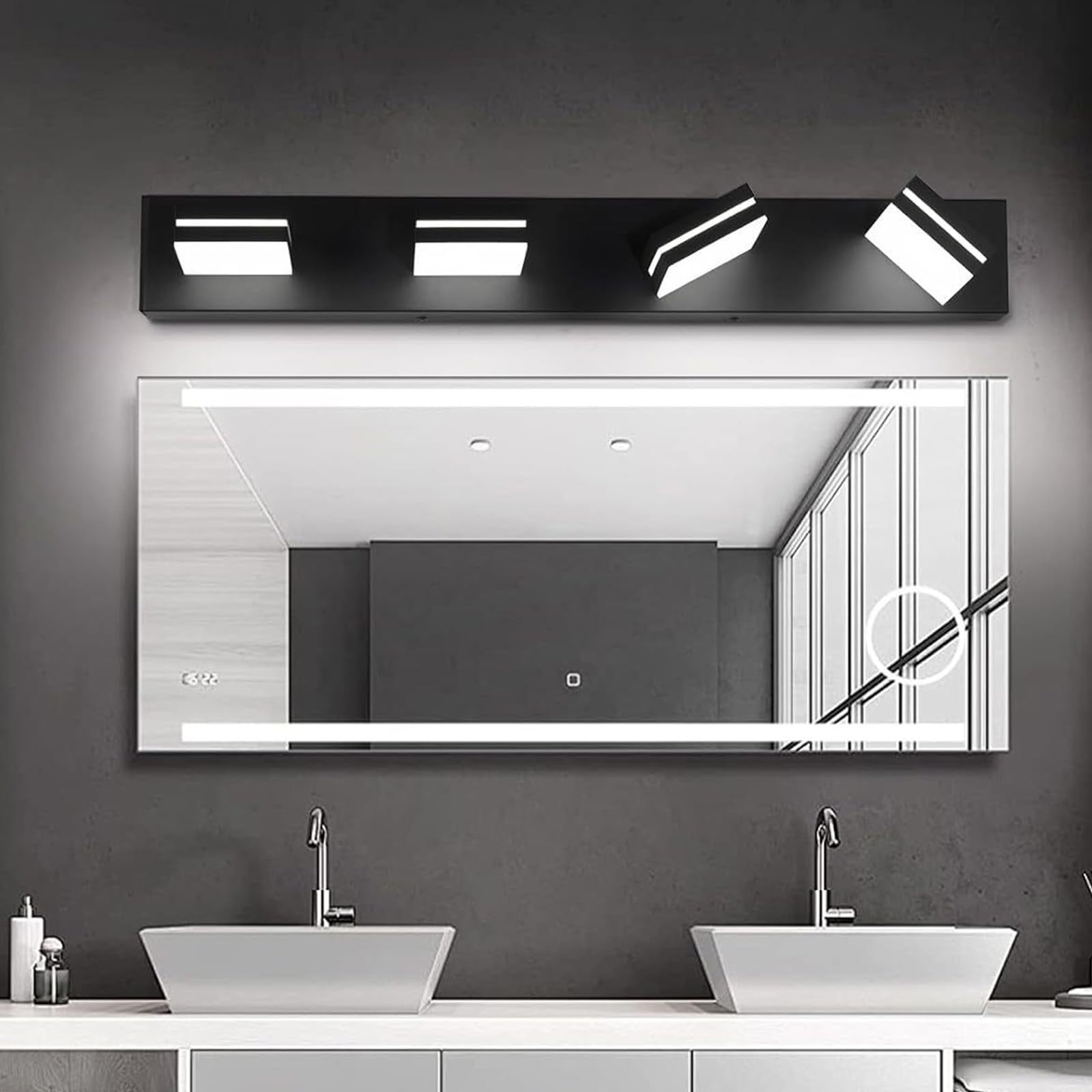 LED Spiegelleuchte Bad Wandleuchten 350° Drehbar Einstellbarer Winkel Wandleuchte Spiegelschrank Wandbeleuchtung für Wohnzimmer Schlafzimmer Schminktisch Badezimmer (Schwarzes Neutrales Licht,3 Köpfe)
