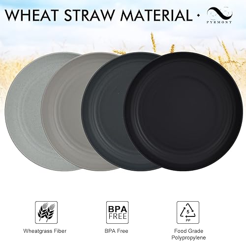 Miniatura 3 de PYRMONT Juego de 8 platos de paja de trigo duraderos reutilizables de 9 pulgadas, alternativos para platos de plástico, aptos para lavavajillas y