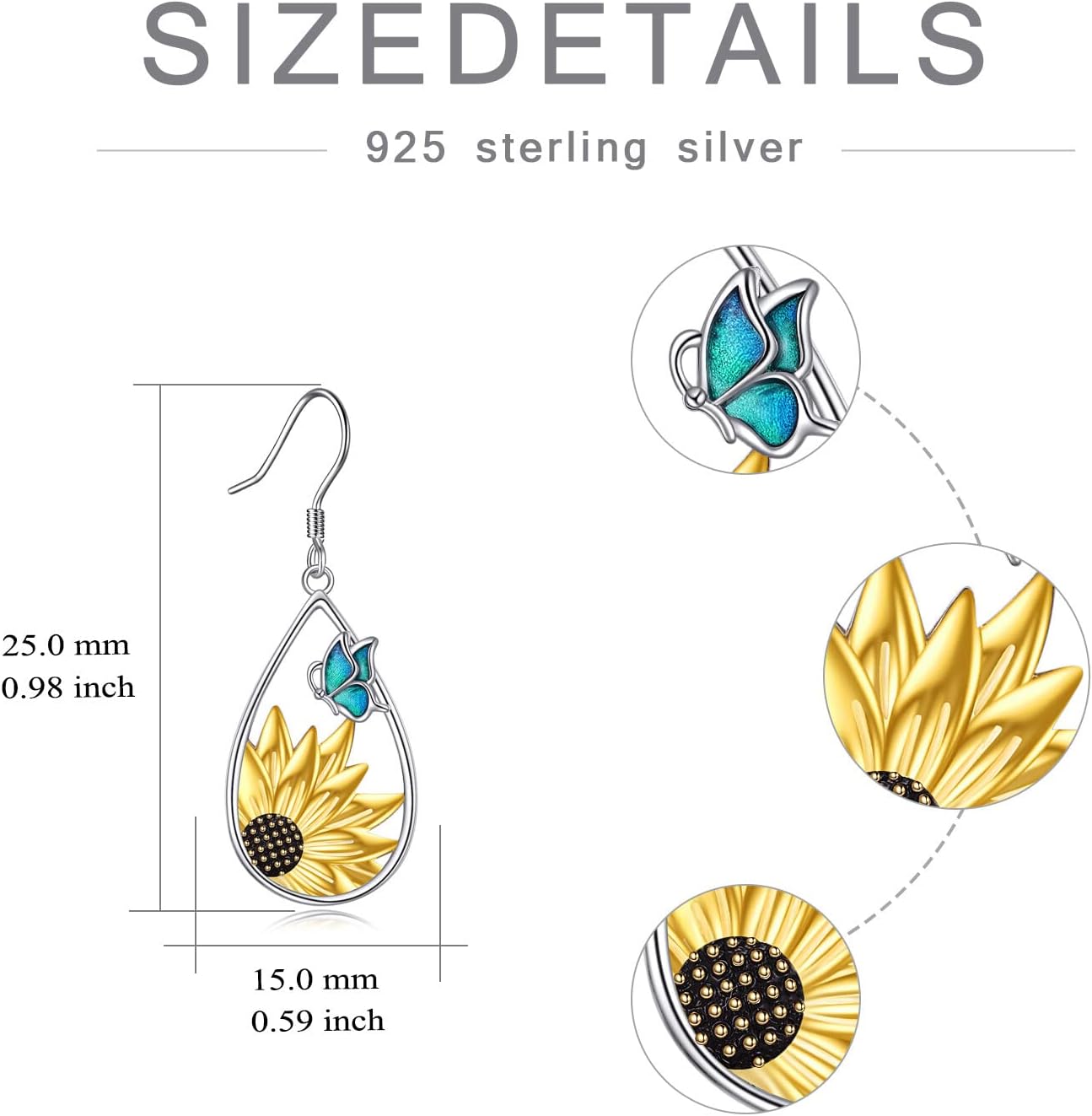 Sunflower/Dragonfly/Daisy Teardrop Dangle Earrings 925 Sterling Silver Boho Bohemian Sunflower Hook Earrings for Women Mothers Day Jewelry Gifts