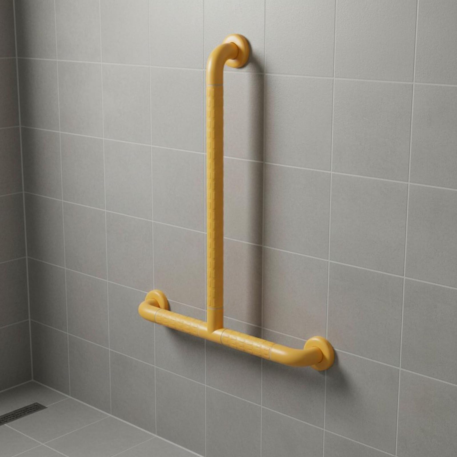 Harilla Barra di per Bagno Maniglia di Appoggio Corrimano Antiscivolo a Parete con in Acciaio Inox Struttura Triangolare Portata 120kg Adatta Mobilità Ridotta Box Doccia Wc, Giallo