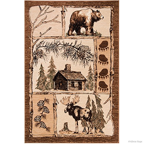 Allstar 8X10 Beige Cabin Rectangular Accent Rug With Mocha And Espresso Bordered Wildlife Moose Design (7' 6" X 10' 5") #TOP1