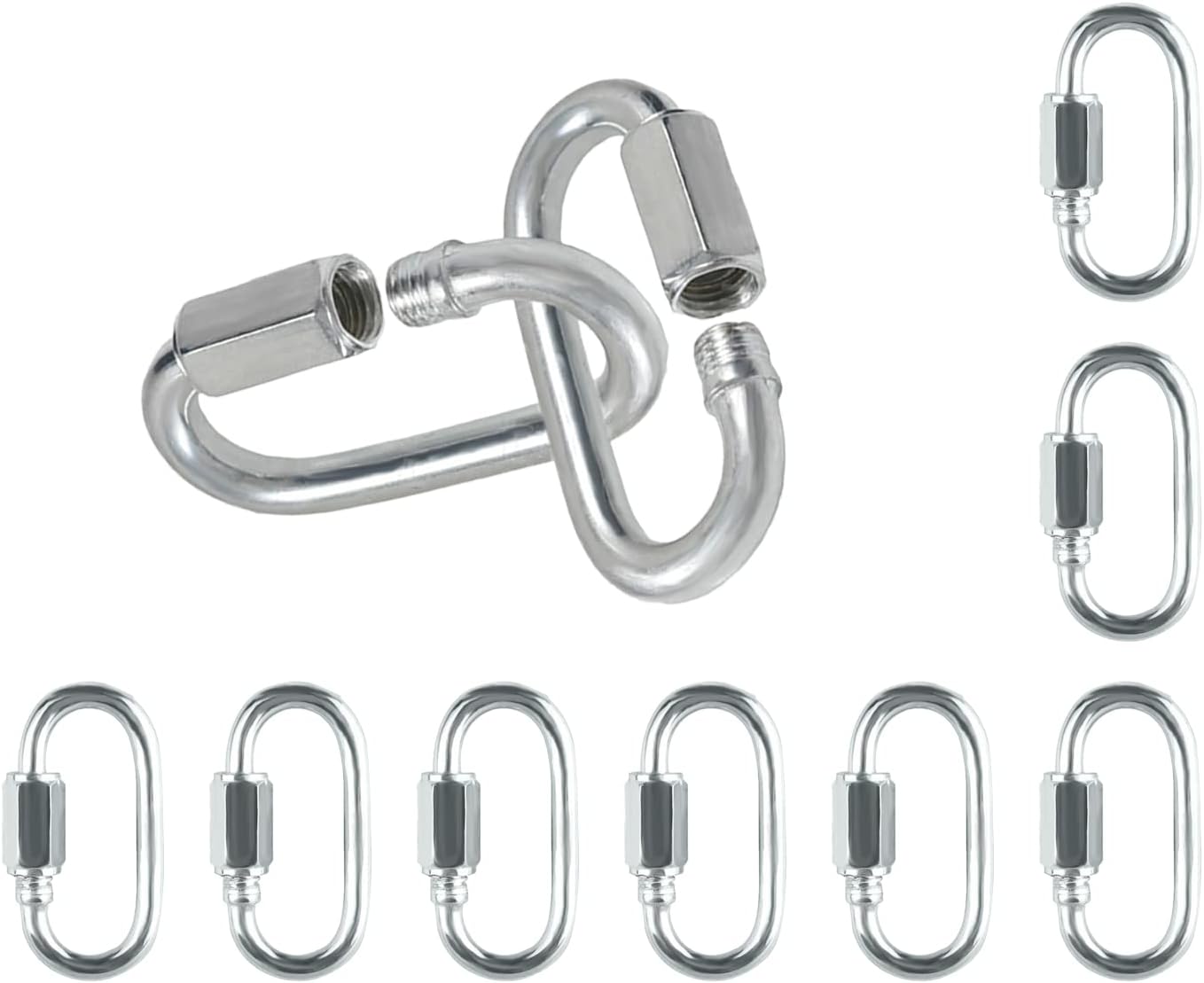 10Pcs Stainless Steel M3.5 Chain Link,1/8 Quick Link,Oval Threaded Repair Chain,174Lbs Capacity,Large Dog Chain,Camping Equipment,Uporstvo,1/8In,5/32In,3/16In（M3.5,M4,M5)）
