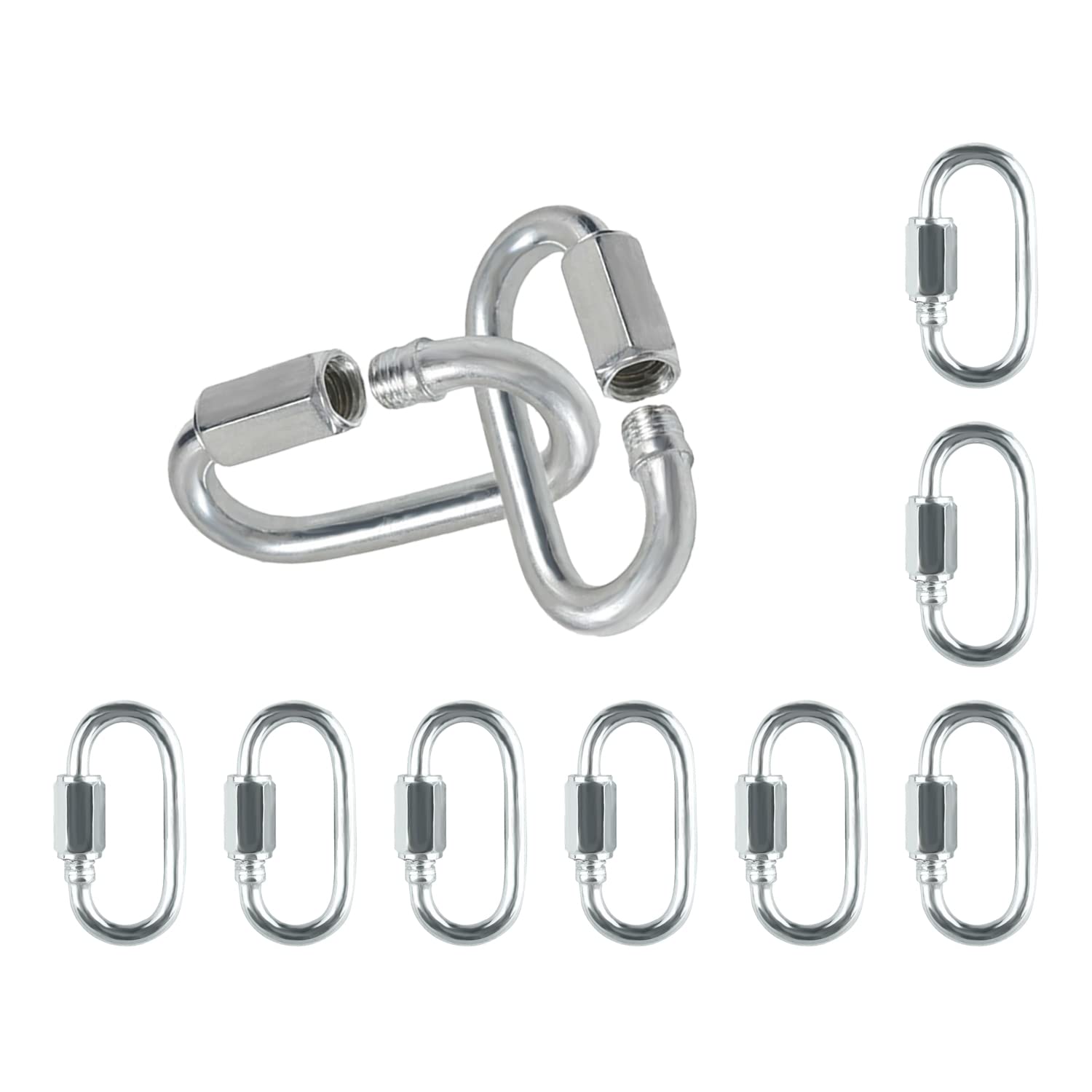 10Pcs Stainless Steel M3.5 Chain Link,1/8 Quick Link,Oval Threaded Repair Chain,174Lbs Capacity,Large Dog Chain,Camping Equipment,Uporstvo,1/8In,5/32In,3/16In（M3.5,M4,M5)）