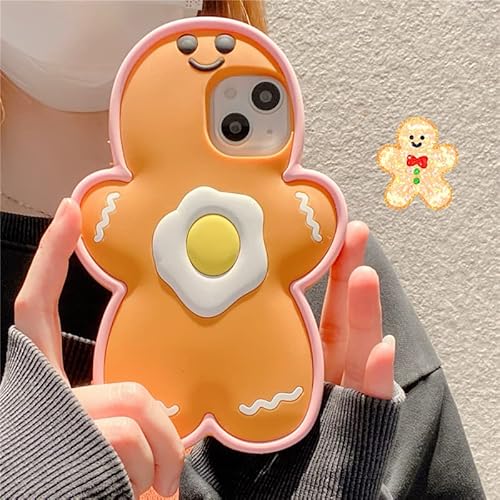 Soft Silicone Case For Apple Christmas Gingerbread Man Cookie Egg Biscuit 3D Food Holiday Festival Cute Lovely Adorable Protective Girls Kids Women (Yellow For Iphone 11) #TOP6