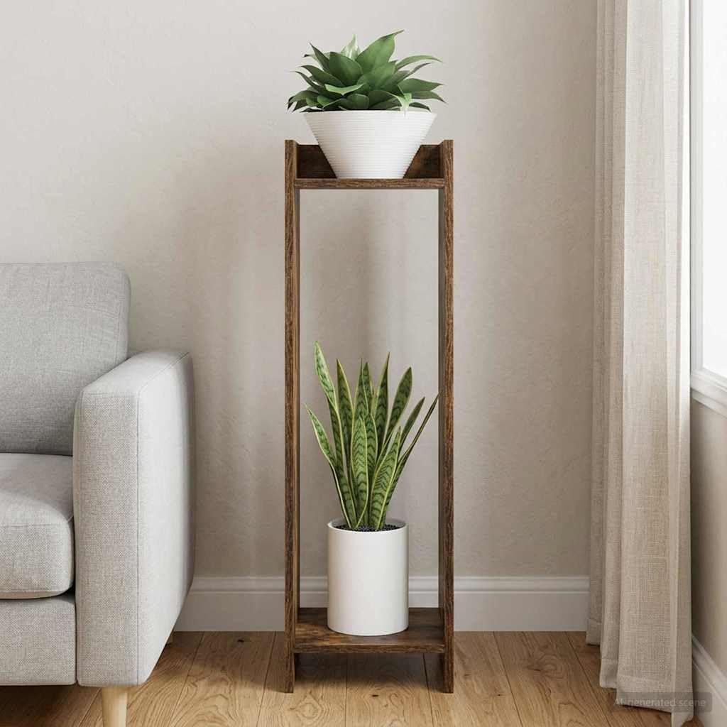 Mangloder - Supporto per piante in rovere affumicato, 30 x 30 x 100 cm, 2 ripiani, 20 kg per ripiano, salvaspazio, per interni, per soggiorno, angolo, corridoio e ufficio
